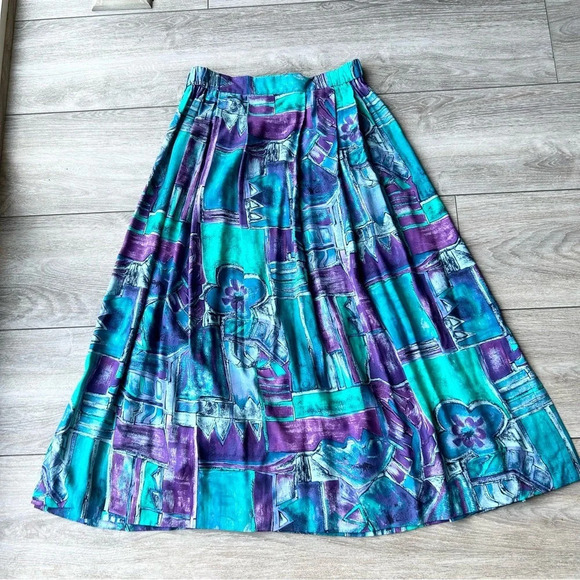 Vintage Bellessa Abstract Print Midi Maxi Skirt Made in Canada - Picture 12 of 14